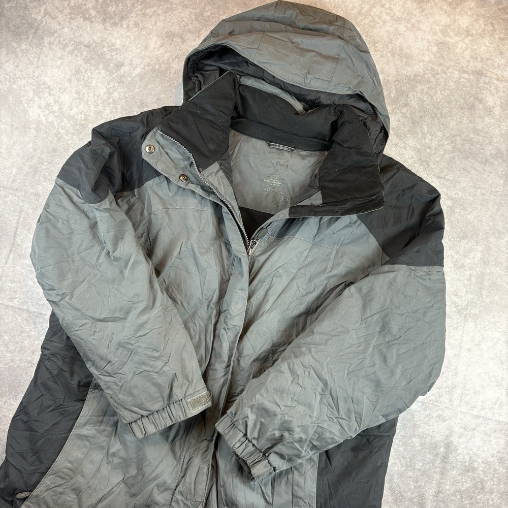 LL Bean Jacket Mens XL Grey Hiking Outdoor Hooded Full Zip Insulated
